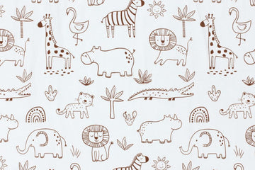 Jersey mit Safari Tieren, wollweiß, braun, 0,5 m